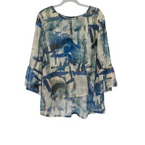 Bryn Walker Abstract Print Ruffle Sleeve fran Blouse top size XS oversized new